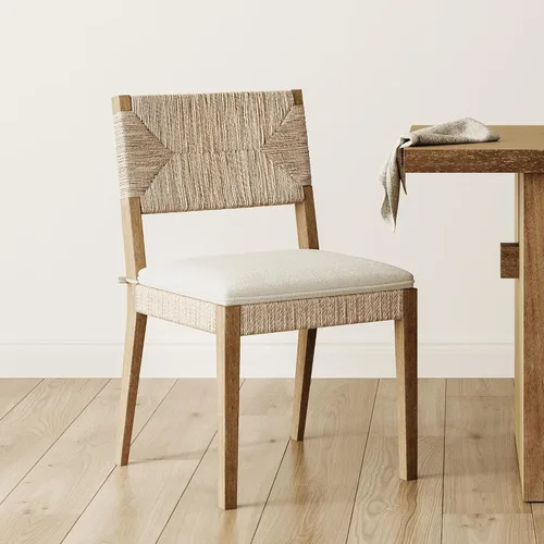 Miniatura 14 de Nathan James Bailey - Silla de comedor Boucle de 19 pulgadas, silla lateral tapizada con respaldo de ratán tejido natural y patas de madera maciza