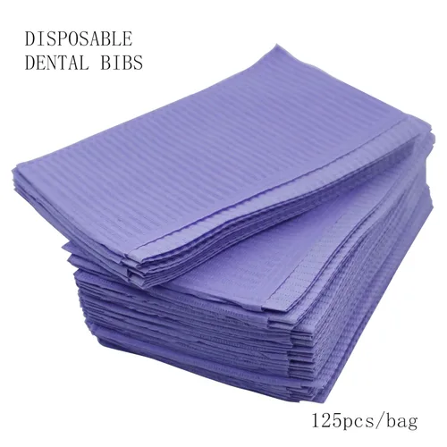 Miniatura 5 de KingWei Baberos dentales desechables de 13 x 18 pulgadas, paquete de 125, baberos dentales suaves e impermeables para cubiertas de bandejas Púrpura