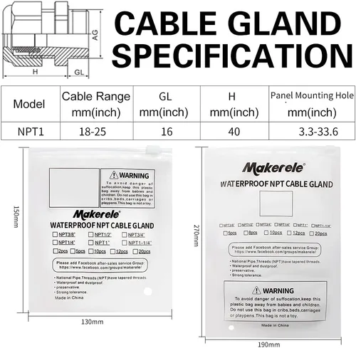 Miniatura 5 de MAKERELE NPT de 1" Conector de Glándula de Cable Agarre de Cordón Protectores de Alambre de Nylon Plástico Impermeables