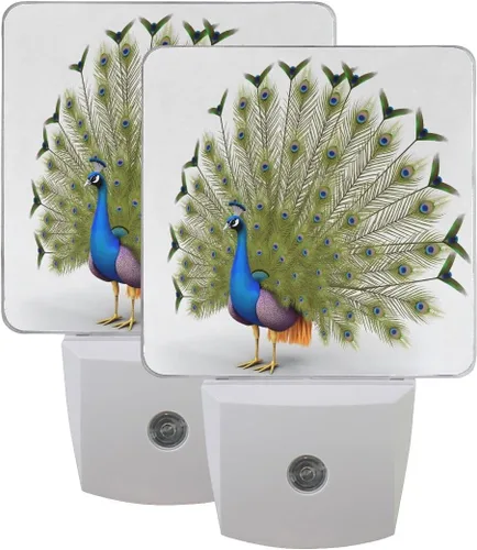 Miniatura 7 de Lámpara LED de luz nocturna enchufable con impresión de pavo real azul con sensor de atardecer a amanecer para dormitorio, baño, pasillo, escaleras