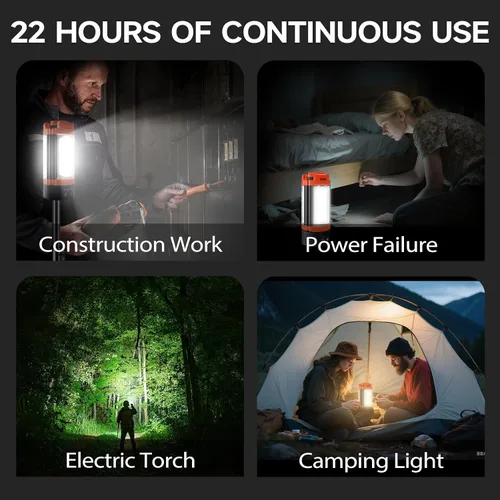 Miniatura 5 de Luz de campamento recargable con diseño de gancho e imán, luz de trabajo inalámbrica de 9000 mAh con 3 cabezales de lámpara LED, 2200 lúmenes
