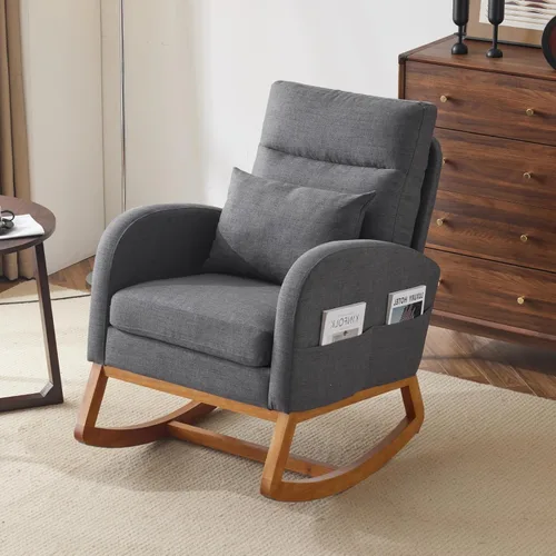 Miniatura 9 de VINGLI Silla de columpio de felpa de estilo teddy con asiento bajo, silla de columpio tapizada en bouclé para cuarto de bebé con bolsillos Forro