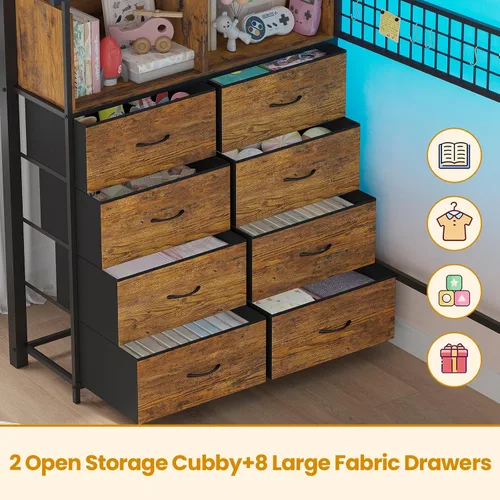 Miniatura 4 de ADORNEVE - Cama tipo loft tamaño individual con escaleras de almacenamiento, 8 cajones, cama tipo loft de metal para niños tamaño individual