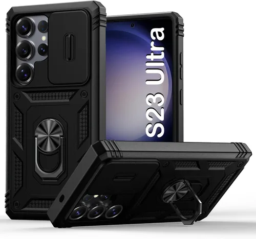 Miniatura 70 de PASNEW Funda para Samsung Galaxy S22 Ultra 5G, cubierta de cámara deslizante y soporte de dedo de metal giratorio de 360°, militar, resistente, a