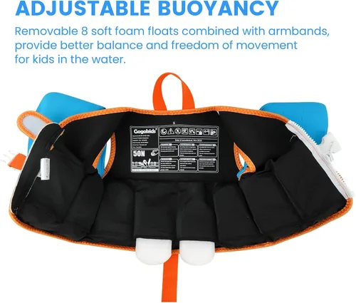 Miniatura 3 de Gogokids Chaleco de natación para niños pequeños de 33 a 66 libras, flotadores para niños pequeños, flotador de brazo con ala de agua, chaqueta