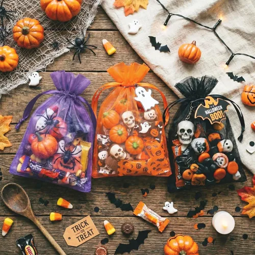 Miniatura 4 de FUNFERY 100 bolsas de organza naranja de 4 x 6 pulgadas, pequeñas bolsas de regalo con cordón de malla para bolsitas, joyas, dulces, recuerdo