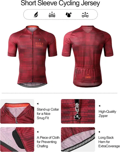 Miniatura 3 de LAMEDA Maillot de ciclismo de manga corta para hombres transpirable mo-Wicking Mountain Bike camisa con cremallera completa con bolsillos