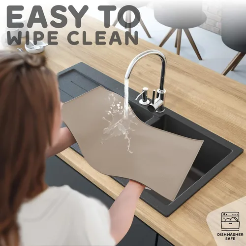 Miniatura 7 de Tapete grande de silicona para cuencos de comida y agua, 28 x 18 pulgadas, bordes elevados para derrames, impermeable, protege el piso, fácil