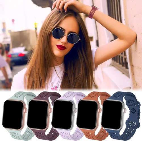 Miniatura 5 de 5 Pack Slim Lace Silicone Compatible for Apple Watch Band 38mm 40mm 41mm 42mm 44mm 45mm 46mm 49mm, Thin Hollow-out Breathable Strap for iWatch Ultra
