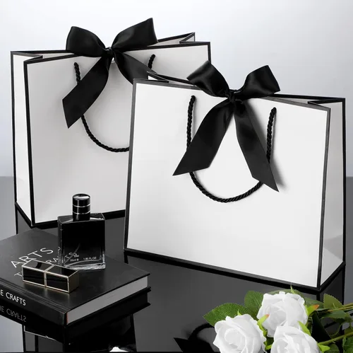Miniatura 4 de Silkfly 12 bolsas de regalo con asas para dama de honor, 12 x 10 x 4 pulgadas, elegantes bolsas de regalo de bienvenida de boda con lazo para Blanco