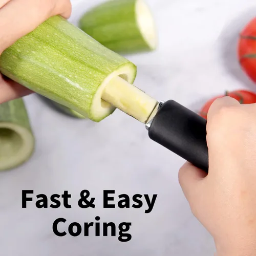 Miniatura 3 de Descorazonador de pimienta jalapeño y calabacín/pepino, juego de 2, herramienta de cocina con núcleo de acero inoxidable con rebanada dentada