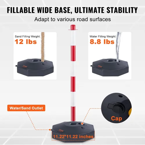 Miniatura 3 de VEVOR Conos de Poste Delineador de Tráfico Ajustables, Paquete de 4, Barrera Delineadora de Seguridad de Tráfico con Base Rellenable Cadena de 8