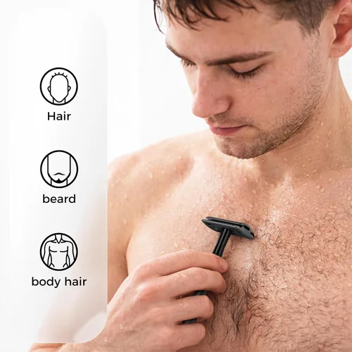 Miniatura 7 de Maquinilla de afeitar de seguridad de doble borde con mango de textura,Maquinilla de afeitar de metal para hombres y mujeres,Se adapta a todas