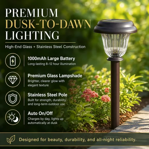 Miniatura 3 de DERAYSION Solar Lights Outdoor, 6 Pack Brushed Stainless Steel Glass Solar Pathway Lights, Auto On/Off Long-Lasting Outdoor Solar Lights for Garden