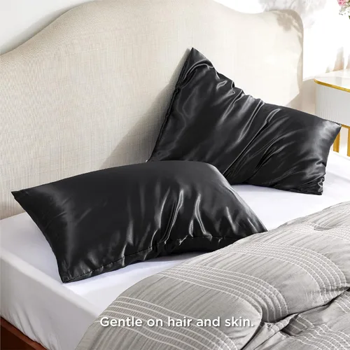 Miniatura 4 de Bedsure Juego de 2 fundas de almohada de satén con cremallera, similar a las fundas de almohada de seda, juego de 2 fundas de almohada de satén 04
