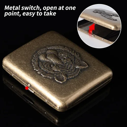 Miniatura 4 de Caja de metal vintage, cobre chapado en metal, capacidad 18-20, tigre de alivio de superficie, embalaje de caja de regalo