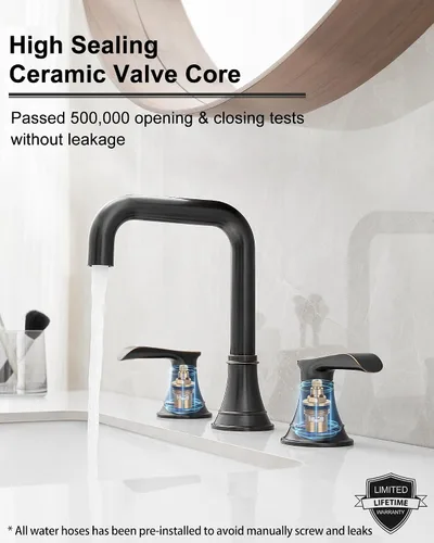 Miniatura 4 de Grifo de baño de bronce aceitado de 8 pulgadas, 3 agujeros, giratorios de 360 grados con drenaje emergente, 2 asas para instalación moderna