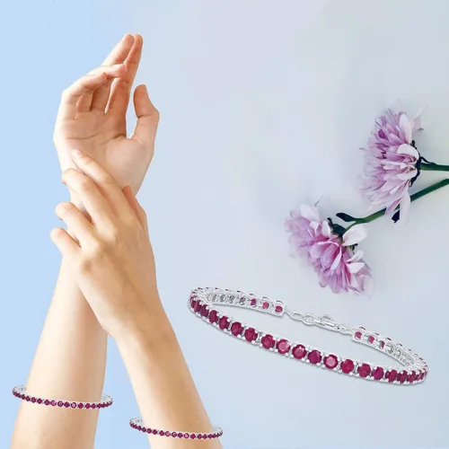 Miniatura 2 de Pulsera de tenis de plata de ley con zafiro o rubí de 4
