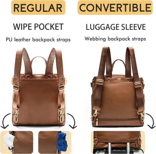 Miniatura 5 de miss fong Mochila para pañales, bolsa de bebé, bolsa de pañales de cuero, bolsa de pañales con bolsas cruzadas para pañales, Miss Fong Paquete