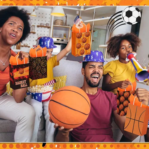 Miniatura 5 de Aoriher 24 bolsas de regalos de fiesta de baloncesto con papel de seda, bolsas de dulces de baloncesto, bolsas de regalo de pelota deportiva