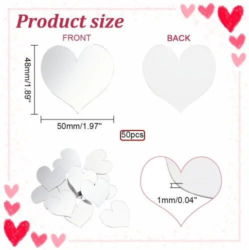 Miniatura 4 de PH PandaHall 50 piezas de mini azulejos de espejo de 2 pulgadas, espejo de corazón acrílico adhesivo pequeño espejo cuadrado mosaico, azulejos