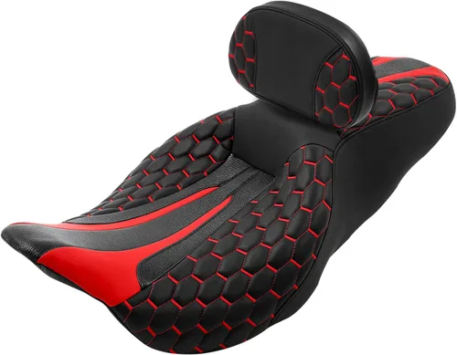 Miniatura 23 de Asiento de conductor, pasajero y piloto - SLMOTO Asiento de motocicleta de una pieza para 2 personas, compatible con Harley Touring Road King CVO