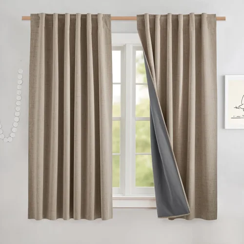 Miniatura 83 de NICETOWN Cortinas 100% opacas de 63 pulgadas de largo, 2 paneles de cortinas cortas con aislamiento térmico con forro para dormitorio, cortinas
