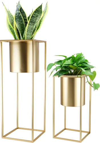 Miniatura 10 de TRIROCKS Juego de 2 macetas grandes de metal con soporte para plantas de interior de 28 y 18 pulgadas de alto para sala de estar, esquina, cocina