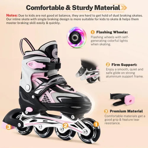 Miniatura 6 de Gonex Patines en línea para niñas y niños, patines ajustables para exteriores, patines en línea para niños, adolescentes y mujeres con ruedas A-Rosa