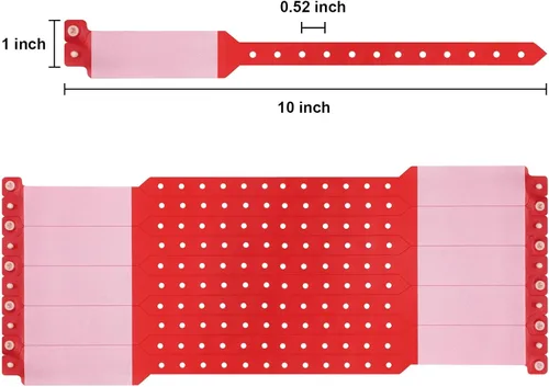 Miniatura 2 de 100 pulseras de vinilo para identificación de hospital, pulsera médica ajustable impermeable, pulsera desechable para hospital (color rojo)