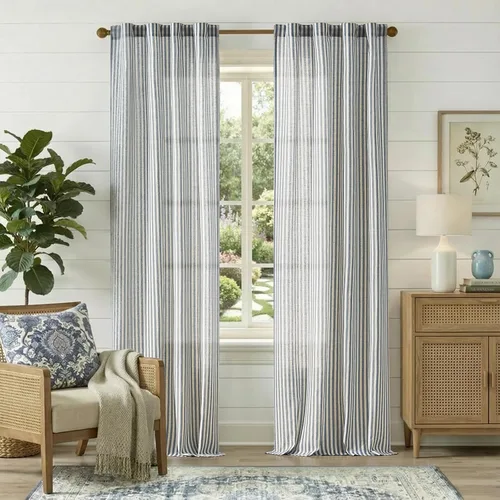 Miniatura 29 de JINCHAN Cortinas de lino para sala de estar o dormitorio, con estampado a rayas verde salvia sobre beige, rayas delgadas que filtran la luz