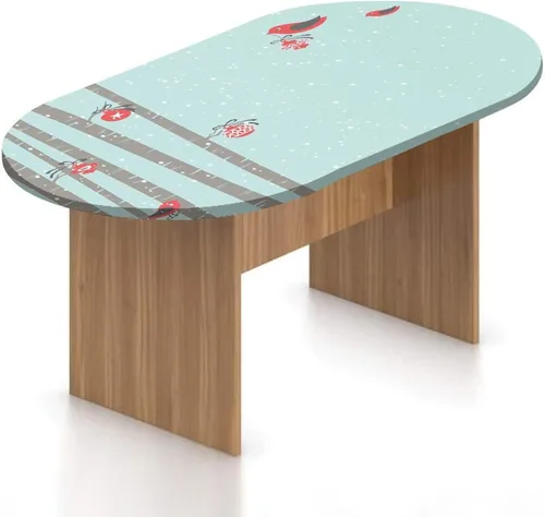 Miniatura 9 de XISUNYA Mantel ovalado ajustable de poliéster elástico para Navidad, mantel ajustable con estampado de árbol de Navidad, se adapta a mesas ovaladas