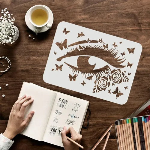 Miniatura 3 de FINGERINSPIRE Plantilla de ojos para pintar – Plantilla de dibujo reutilizable de ojos de belleza de 11.7 x 8.3 pulgadas – Diseños de mariposas