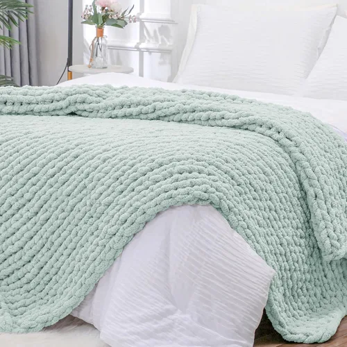 Miniatura 34 de Bigacogo Manta de punto grueso para sofá, 51 x 63 pulgadas, 100% tejida a mano con hilo de felpilla grueso jumbo, acogedoras y suaves mantas grandes
