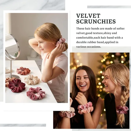 Miniatura 6 de Whaline Coleteros para el cabello con temática de rubor, bandas para el cabello de terciopelo grandes, color rosa, suaves, elásticas, accesorios