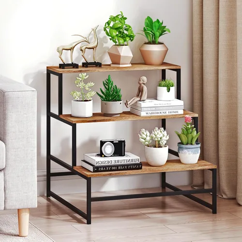 Miniatura 2 de Soporte para plantas de 23.6 pulgadas de ancho para interiores, estante escalera para plantas moderno de 3 niveles, organizador de macetas