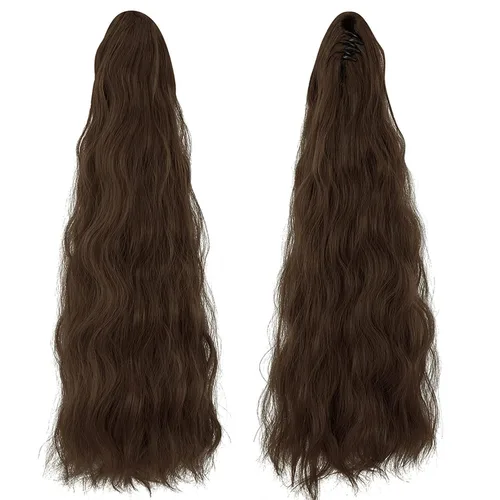 Miniatura 2 de OMGREAT Extensión de cola de caballo con clip de garra de 18 pulgadas, extensiones de cabello rizado ondulado largo para mujer, clip de mandíbula