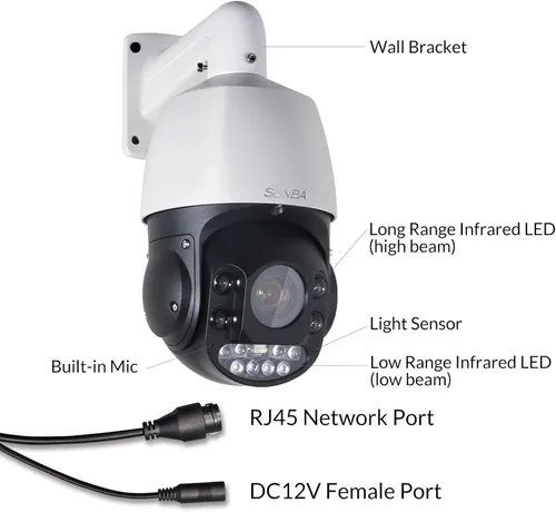 Miniatura 6 de SUNBA Cámara PTZ de alta velocidad 4K 8MP para exteriores, domo de seguridad IP PoE+, zoom óptico 20X, audio de 2 vías y ranura para tarjeta TF