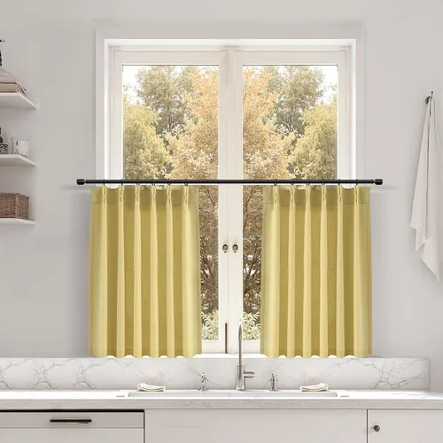 Miniatura 81 de Juego de 2 paneles de cortinas de ventana de cocina beige de 24 pulgadas de largo, con textura de lino, plisadas, filtrantes de luz, semi pequeñas