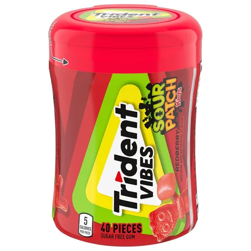 Miniatura 21 de Trident Vibes SOUR PATCH KIDS - Goma de mascar sin azúcar de frambuesa azul, 4 botellas de 40 piezas (160 piezas en total)