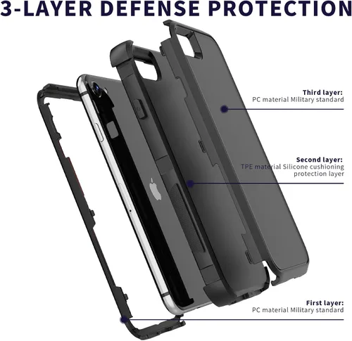 Miniatura 3 de X-belmox Funda resistente para iPhone SE 2022 (3ª generación), iPhone SE 2020 (2ª generación), 3 en 1 [a prueba de golpes] [a prueba de caídas]