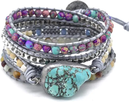 Miniatura 63 de ZOSOJONA - Pulseras bohemias hechas a mano de piedra natural, que dan vuelta, con cuentas de cristal de turquesa