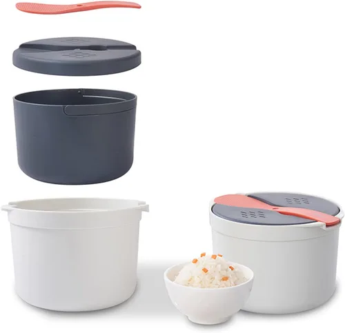 Miniatura 6 de La olla de 2 litros no contiene BPA con ventilación de liberación de vapor, olla arrocera para microondas, material PP de grado alimenticio, cuchara