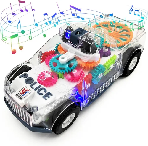 Tipmant Vehículo eléctrico de coche de policía para bebés y niños pequeños, conducción automática, engranajes transparentes, música, luces