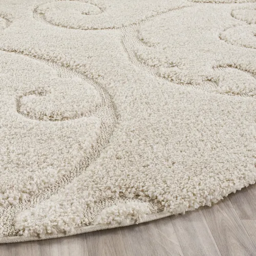 Miniatura 7 de SAFAVIEH Florida Shag Collection Alfombra de Área - Redonda de 5', Crema y Crema, Diseño de Volutas, No Desprende Pelusa y Fácil de Limpiar, Pelo