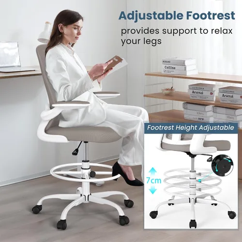 Miniatura 4 de Silla de dibujo, silla de oficina alta con reposabrazos abatibles, silla de escritorio de pie ergonómica ejecutiva para computadora, silla de dibujo