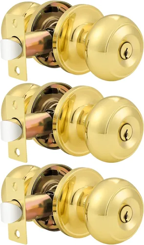 Miniatura 25 de Probrico - Paquete de 3 perillas redondas de níquel satinado para puerta de entrada, con llaves iguales, puerta exterior e interior, delantera