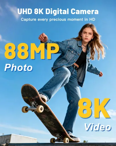 Miniatura 2 de Cámaras digitales 8K de 88 megapíxeles para fotografía, cámara WiFi de videoblogs de 8K para YouTube con enfoque automático y pantalla táctil