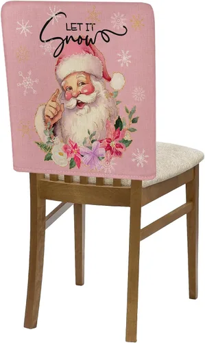 Miniatura 7 de Juego de 4 fundas para sillas de comedor con diseño de Papá Noel rosa para silla botánica, fundas extraíbles para sillas de cocina, fundas Papá Noel