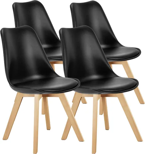Miniatura 8 de OLIXIS Juego de 4 sillas de comedor de cocina modernas de mediados de siglo con patas de madera y cojín de cuero PU para sala de estar, dormitorio